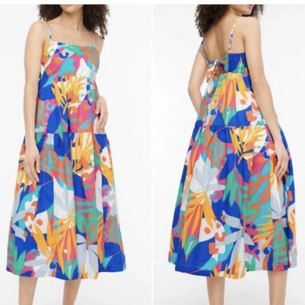 J. Crew Multicolor Tropical Print Maxi Dress - Blue, Yellow, Pink, Green - Picture 2 of 6